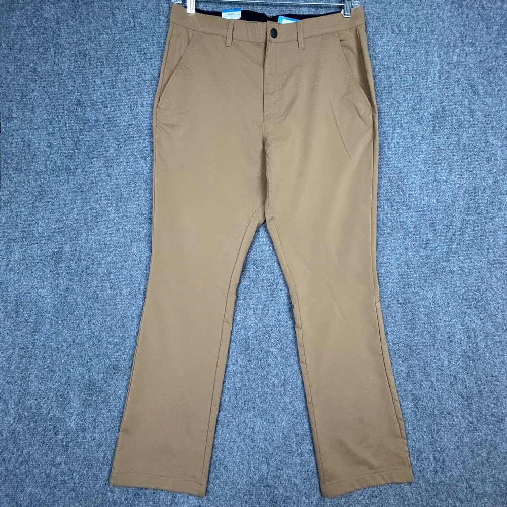 Columbia Sage Peak Chino Pants Mens 32x30 Tan Omni Shield Hiking Stretch Tech‎